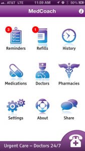 Screenshot showing MedCoach Medication Reminder app in iTunes store.