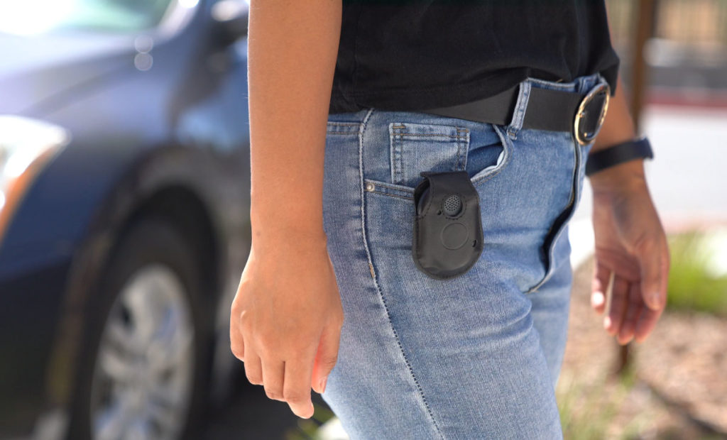 all in one device in belt pouch on waist outside