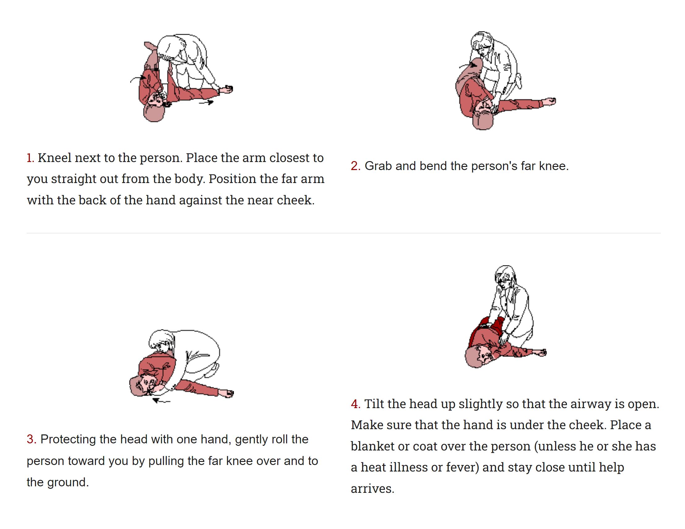 harvard medical school graphic illustration of first aid recovery position