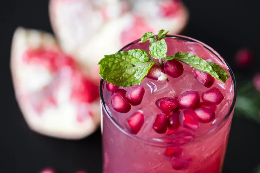 pomegranate juice shown as part of Bay Alarm Medical morning drinks to lower blood pressure blog