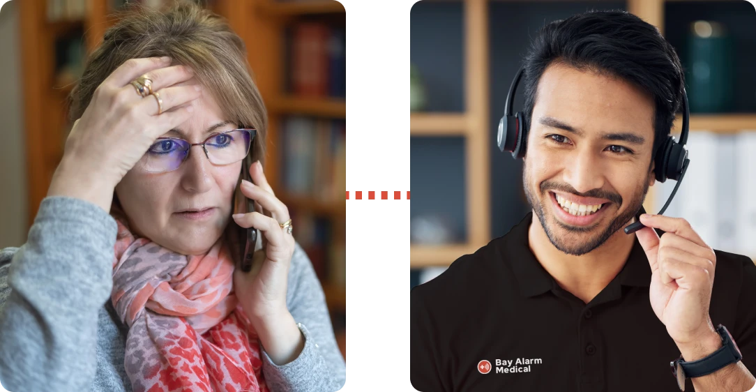 concerned woman calling smiling man